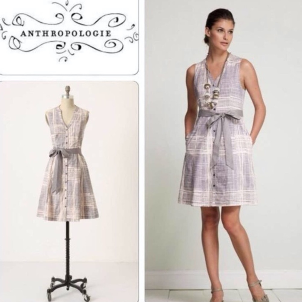 Maeve Anthropologie Magnifying Glass Fit & Flare Button Down Dress Sz 0